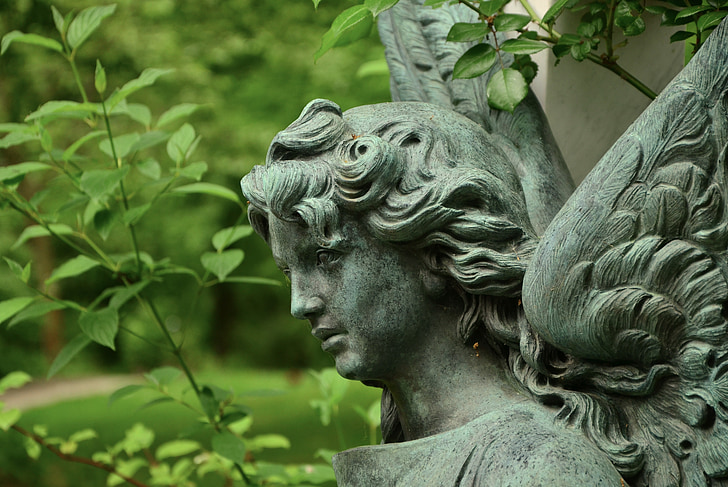Angel, skulptur, kirkegård, statue, engelskopf, engel ansigt, Wing