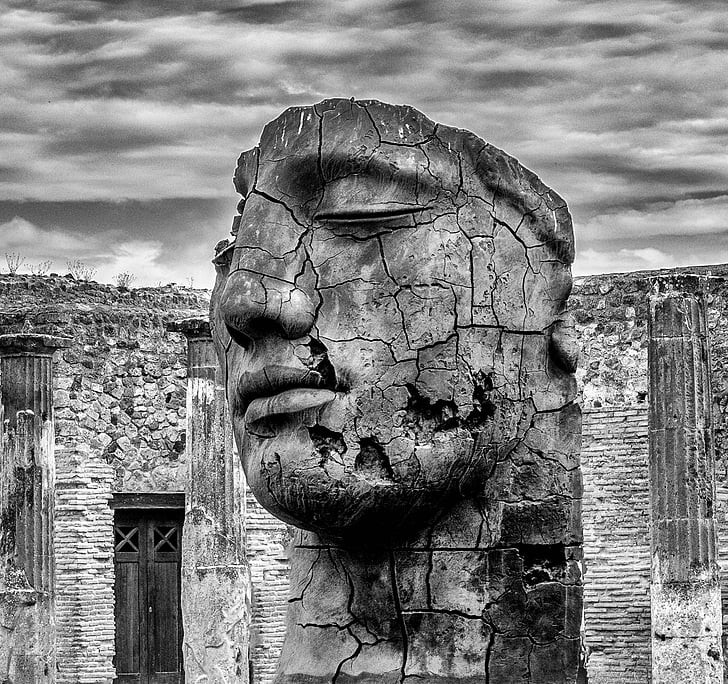 cabeça, pedra, escultura, cara, humana, história, culturas