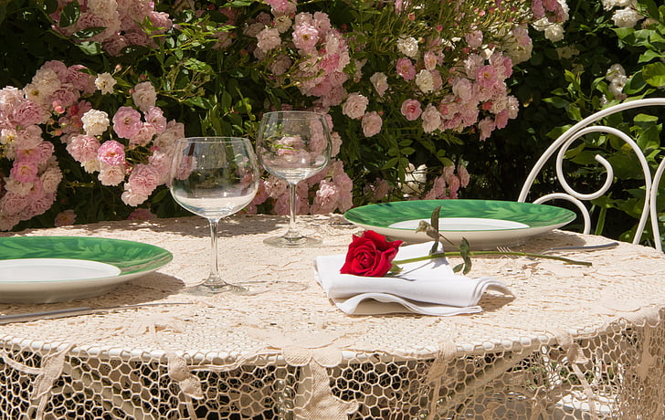 tabla, verano, Rosas, terraza, flores, relajación, sol