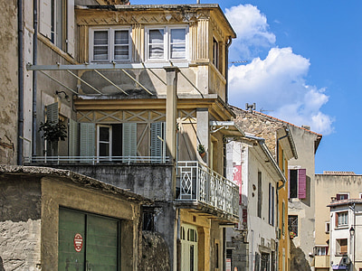 huizen, oude huizen, balkon, typische, Vaison la romaine, Provence, Frankrijk