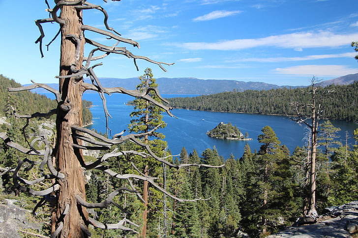 výhledy na Les, Lake tahoe, Emerald bay, voda, jezero, ostrov, krajina