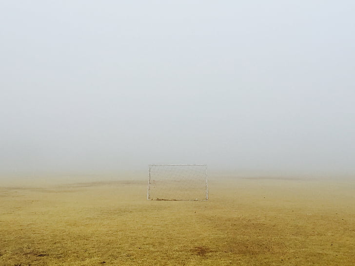 gray, metal, framed, soccer, goal, nature, landscape