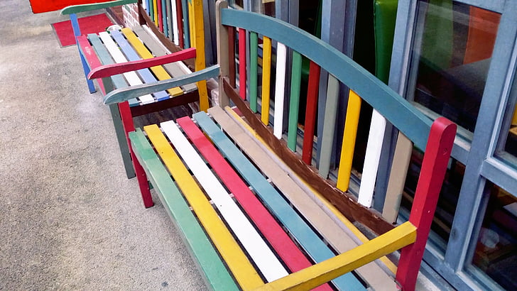 arco iris, silla, madera - material