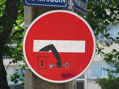 panel, street, logo, no entry, drawing, road sign, key