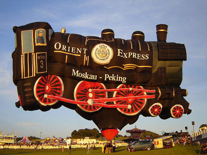 hete luchtballon, ballon, luchtvaart, station, vliegen, Orient express, locomotief