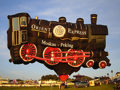 hőlégballon, léggömb, légi közlekedés, meghajtó, menet közben, Orient expressz, mozdony