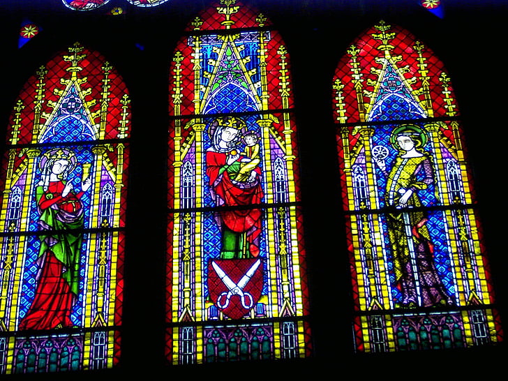 Glasmaleri, kirkens vindue, Cathedral, kirke, farve, religion, kristendommen