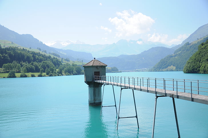 jezero lungern, Švýcarsko, léto, Příroda, krajina
