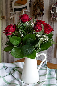 Роза, букет, цветя, букет от рози, декорация, реколта, червен