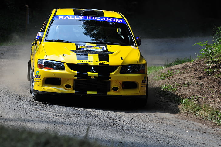Rallye, jaune, voiture