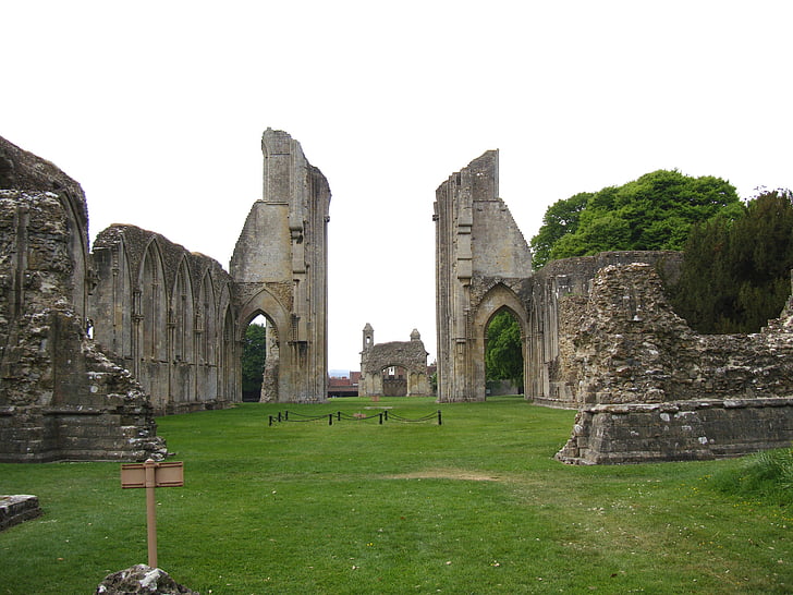 Inglaterra, Grã-Bretanha, Abadia de Glastonbury, ruínas, velho, histórico, Marco