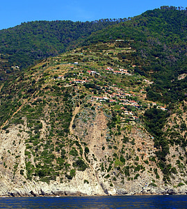 morze, góry, Domy, Urwisko, Wąwóz, Cinque terre, Liguria