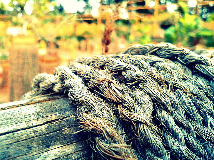 ロープ, 木材, 古い, 着用