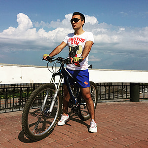 bicicleta, deportes, bicicleta de montaña, verano, cielo azul, cielo, nubes