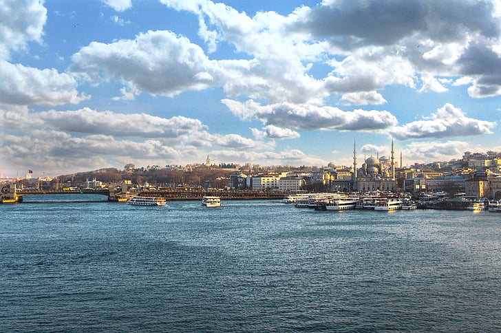 Istanbul, Turecko, modrá, mír, krajina, obloha, mraky