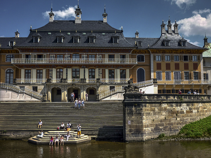 Castelo, Pillnitz, Dresden, Verão, terraço, azul, céu