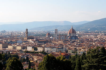 Florencija, katedra, kalnai, Miestas, vaizdas iš viršaus, Florencija - Italija, miesto peizažas