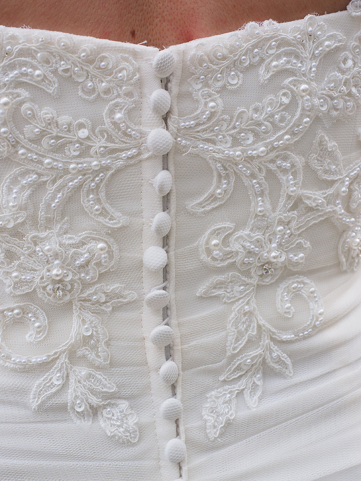 robe de mariée, corset, boutons, eng, tissu, grande, perles