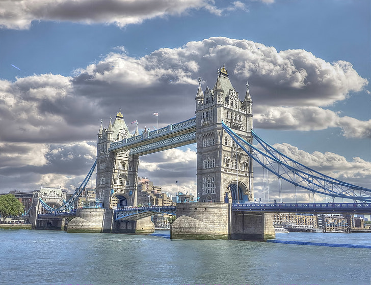 Londýn, Anglie, Temže, řeka, zvedací, visutý most, orientační bod