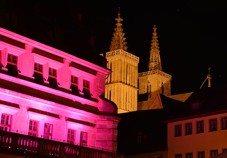 Rothenburg ob der tauber, Allemagne, bâtiments, ville, ville, urbain, nuit