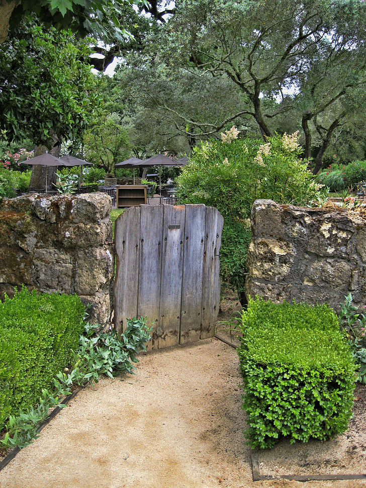 rustic, wood, gate, garden, path, old