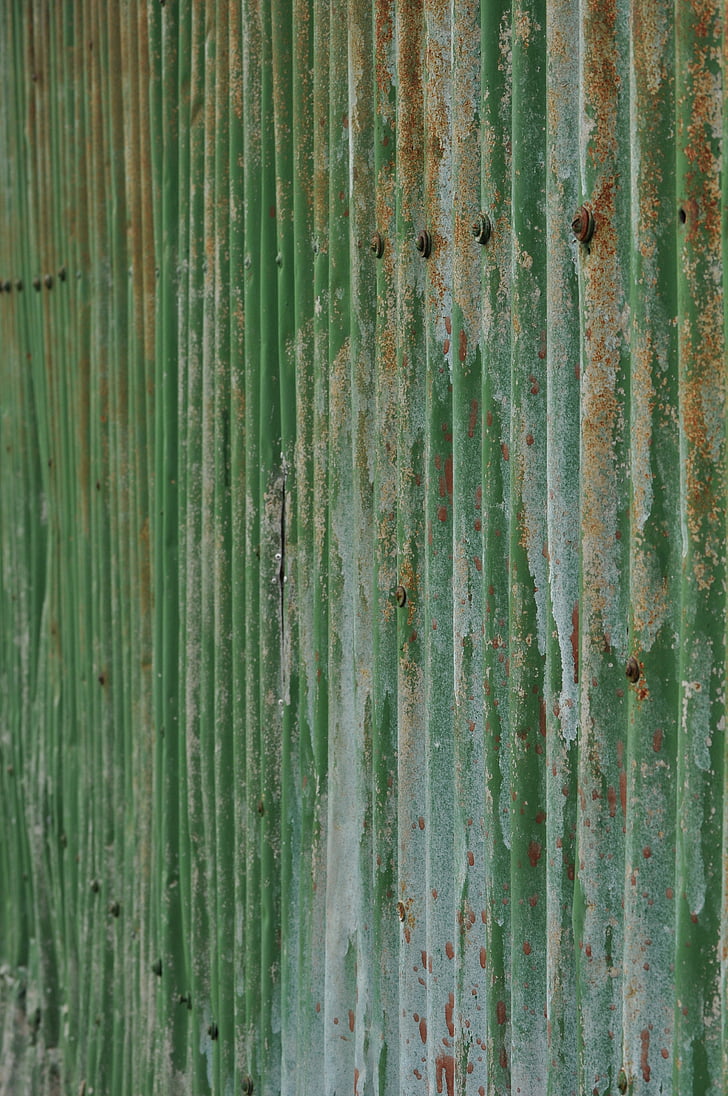 iron, corrugated, rust, green, paint, background, texture