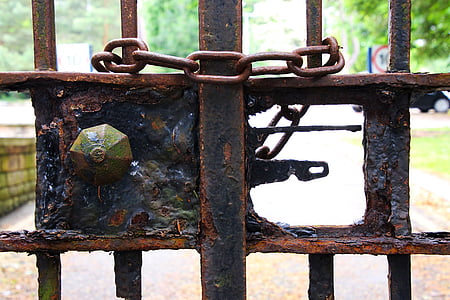 locked, gates, security, metal, old, entrance, door