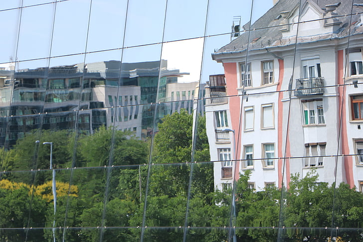 spogulis, māja, pilsēta, ēka, arhitektūra