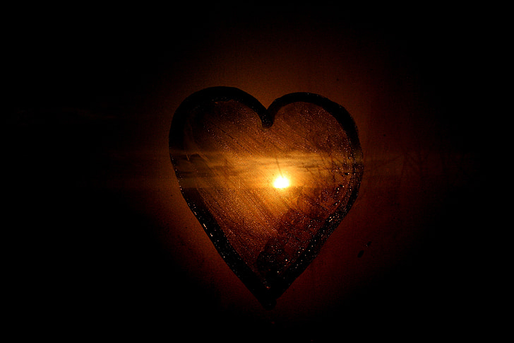 серце, НД, Захід сонця, парові, помаранчевий, Кохання, форми серця