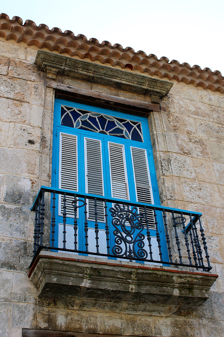 varanda, porta azul, casa, vila, Cor, Turismo, exterior
