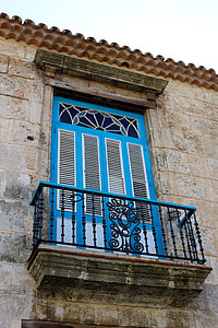 erkély, kék ajtó, ház, falu, szín, turizmus, külső