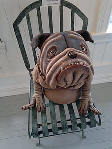 gos, cadira, ceràmica, assegut