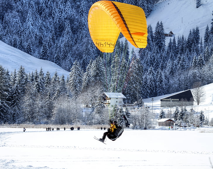 paraglider, dù lượn, máy thể thao, thể thao, bay, bầu trời, màu vàng
