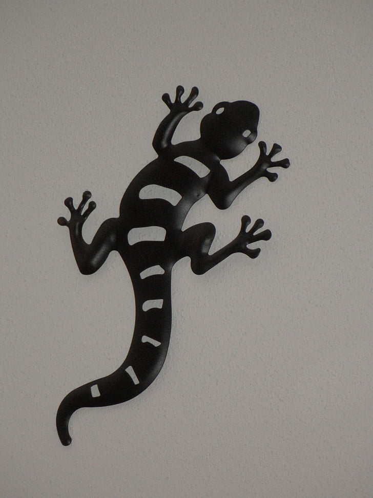 lagartixa, preto e branco, metal, decoração, lagarto