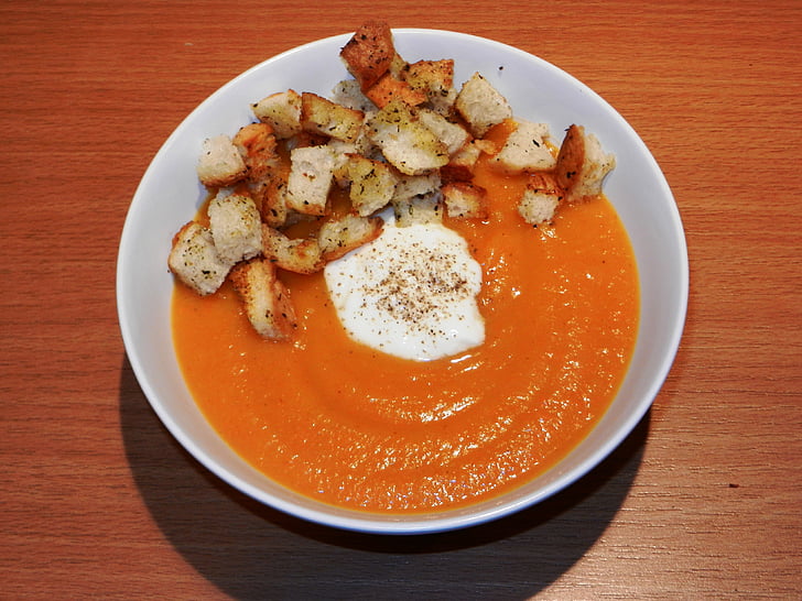 zuppa di crema, zuppa, zucca, mangiare, cibo, commestibili, pane tostato