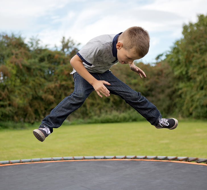 trampolin, Anak laki-laki, kecil, anak, anak-anak, menyenangkan, melompat