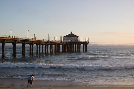 solnedgang, California, Pier, himmelen, landskapet, hav, USA