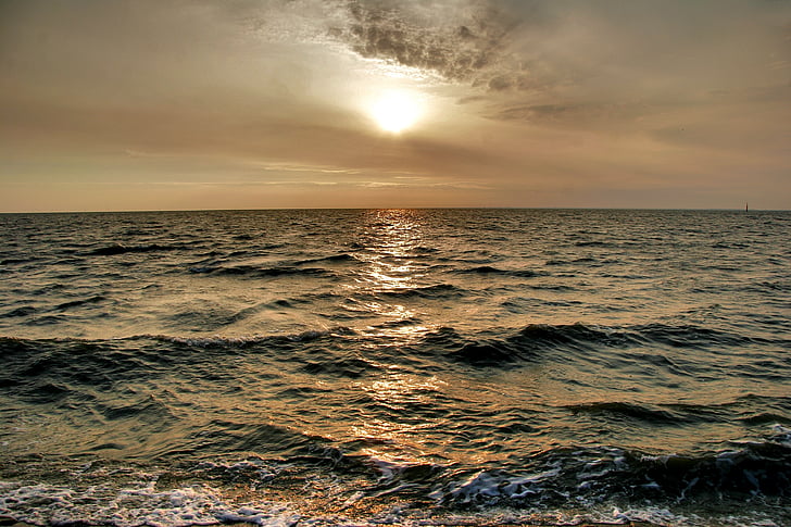 havet, Nordsøen, Norden-norddeich, Sunset, bølge, aften, natur