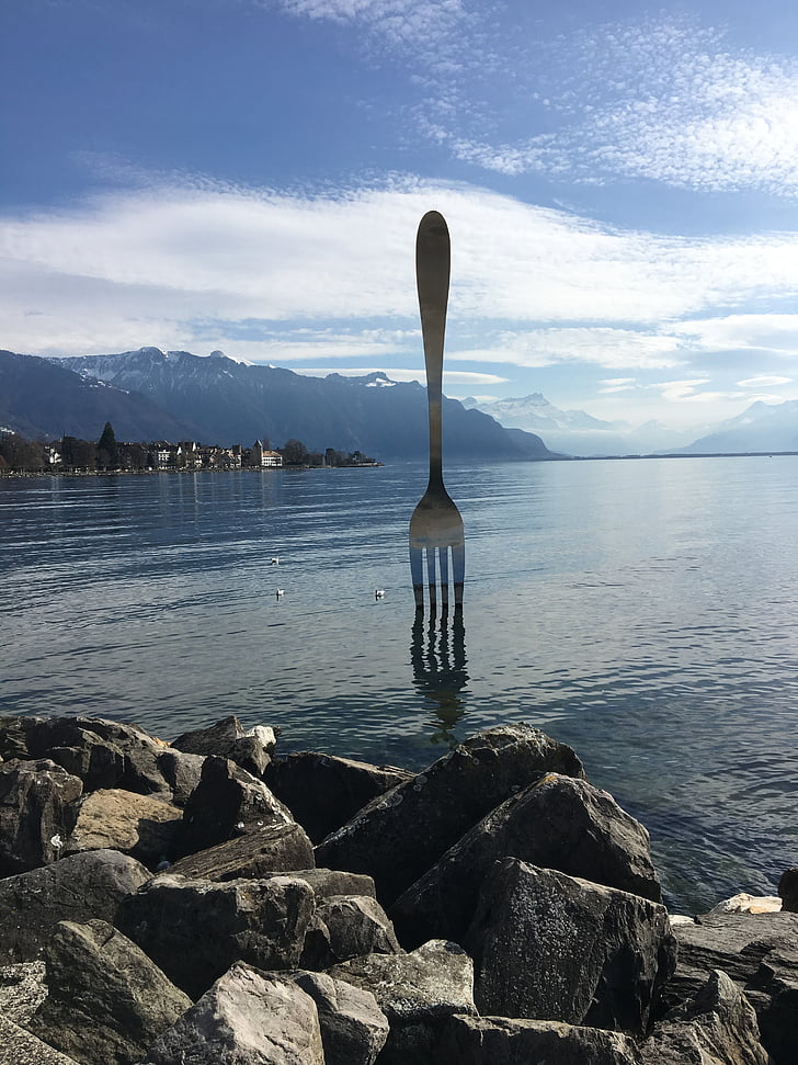 Vevey, Lake, vork, Zwitserland, Museum, hemel, wolken