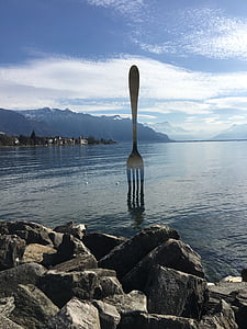 Vevey, søen, gaffel, Schweiz, Museum, Sky, skyer