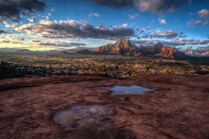 dry, hdr, landscape, mountains, puddle, rocks, nature