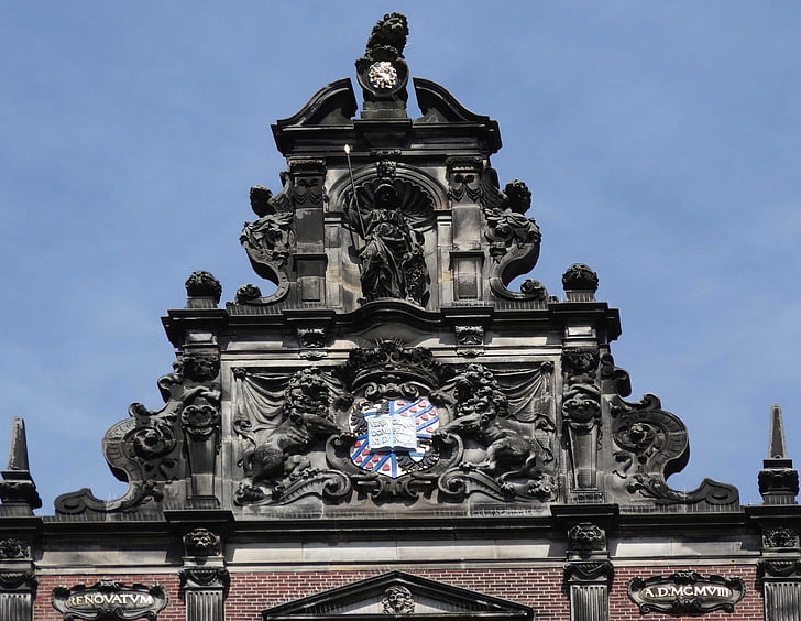 academiegebouw, Groningen, budynek, fronton, dwuspadowy, na zewnątrz, historyczne