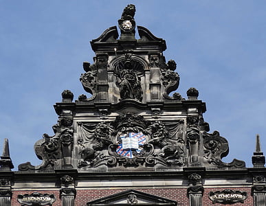 academiegebouw, Groningen, Bina, alınlığın, Gable, Dış, tarihi