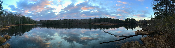 jezero, Západ slunce, mraky, světlo, reflexe, voda, Příroda