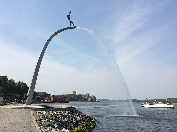 nacka strand, statue, stockholm, summer, boat