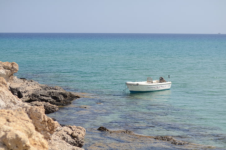 sea, boat, clear water, holidays, small boat, rock, rocks
