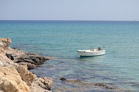 mar, barco, águas claras, feriados, barco pequeno, rocha, pedras