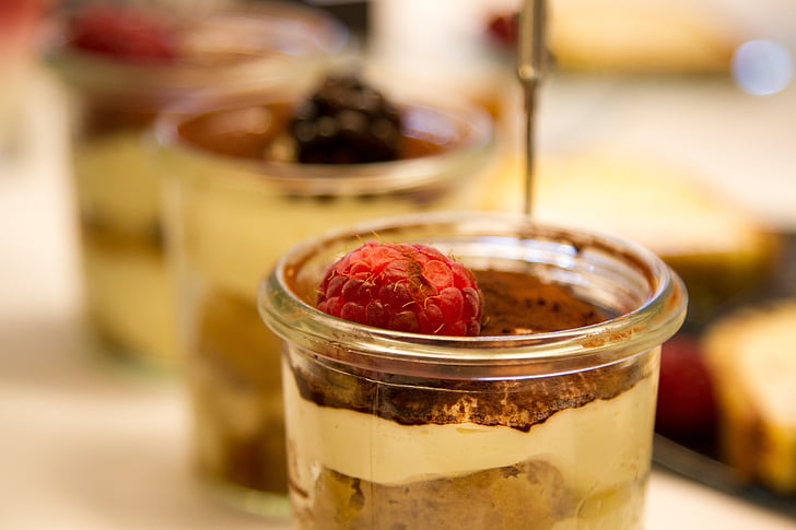dessert, Tiramisu, lækker, hindbær