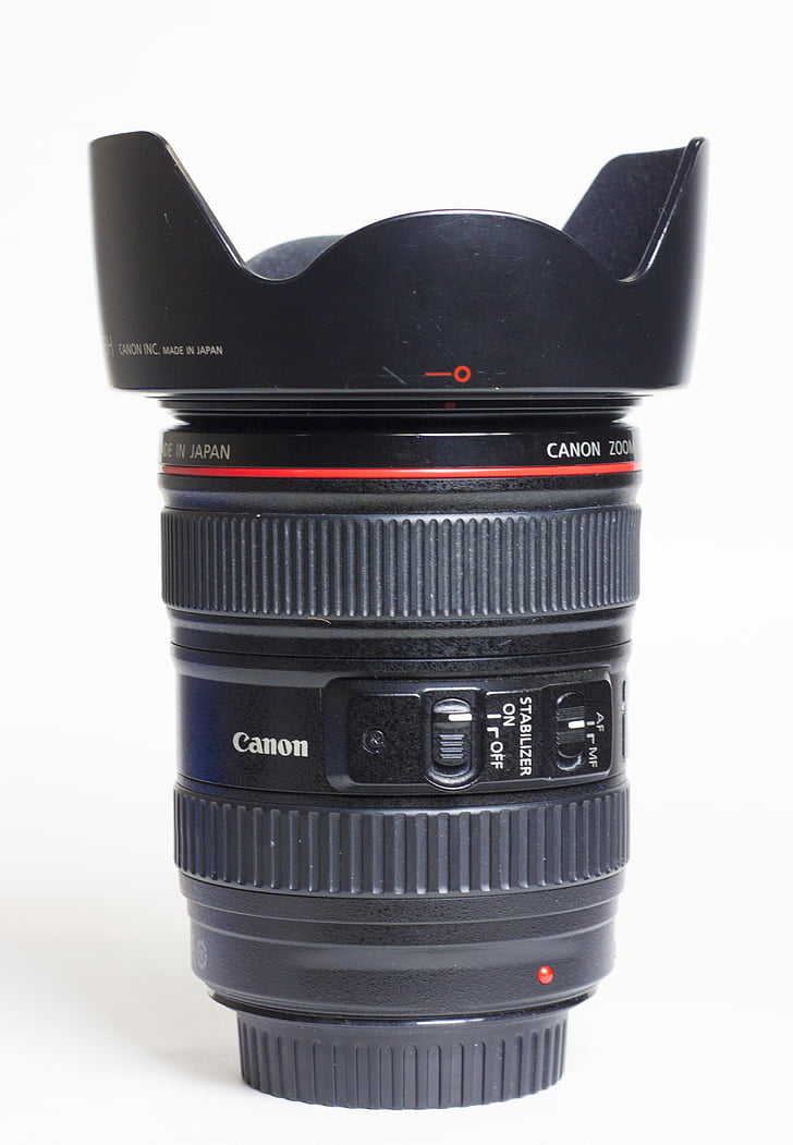 Canon, lensa, lensa hood, penutup lensa, Serie l, 24-105, lensa kamera