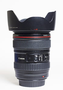 canon, lens, lens hood, lens cap, serie l, 24-105, camera lens
